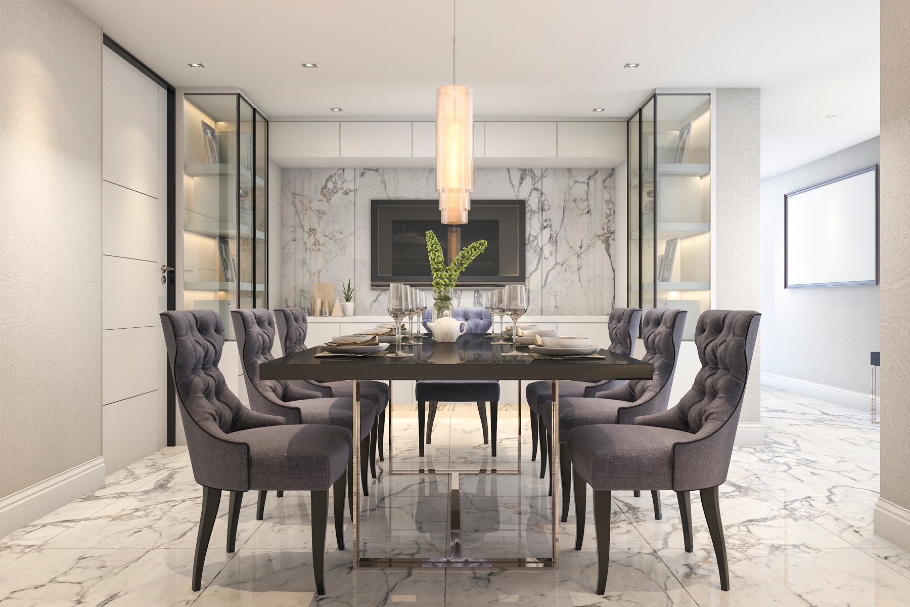 An elegantly set table with warm candlelight